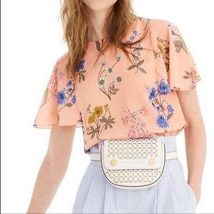 $128 J.Crew Silk flutter-sleeve floral top L7239 BOTANICAL PRINT MELON sz XS